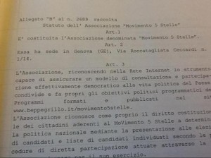 M5s, ecco lo statuto del Movimento 5 stelle. L’atto costitutivo firmato a Cogoleto da Beppe Grillo, il nipote Enrico Grillo e il commercialista. Non compare il nome di Casaleggio