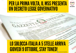 Per la prima volta il M5S nella storia repubblicana Italiana, presenta un Decreto Legge alternativo a quello del governo