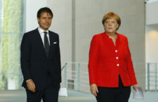 BERLIN, GERMANY - JUNE 18: German Chancellor Angela Merkel and Italian Prime Minister Giuseppe Conte arrive to address the media upon's Conte's arrival at the Chancellery on June 18, 2018 in Berlin, Germany. This is Conte's first visit to Germany since he recently took office. (Photo by Michele Tantussi/Getty Images)